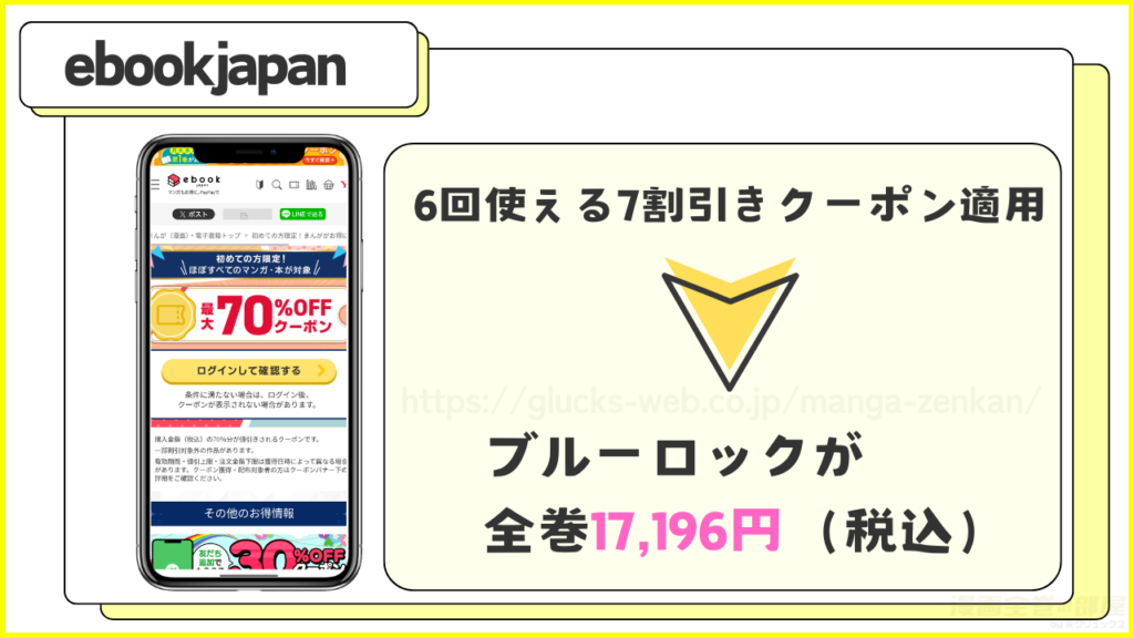 ebookjapan｜ブルーロックを6冊まで7割引きで読める