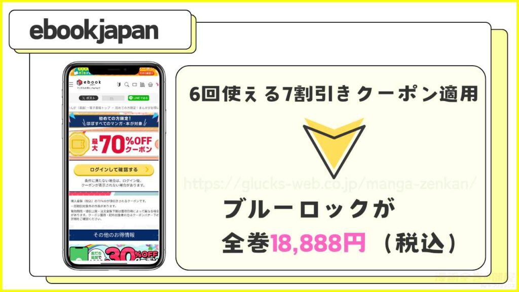 ebookjapan｜ブルーロックを6冊まで7割引きで読める