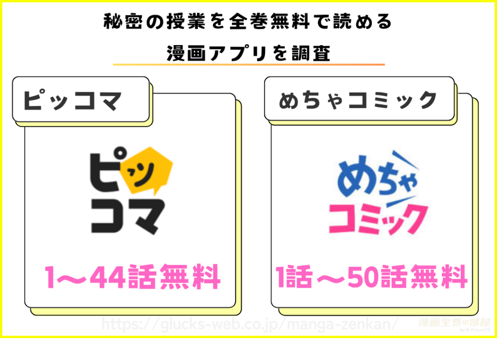漫画『秘密の授業』を全巻無料で読める漫画アプリを調査