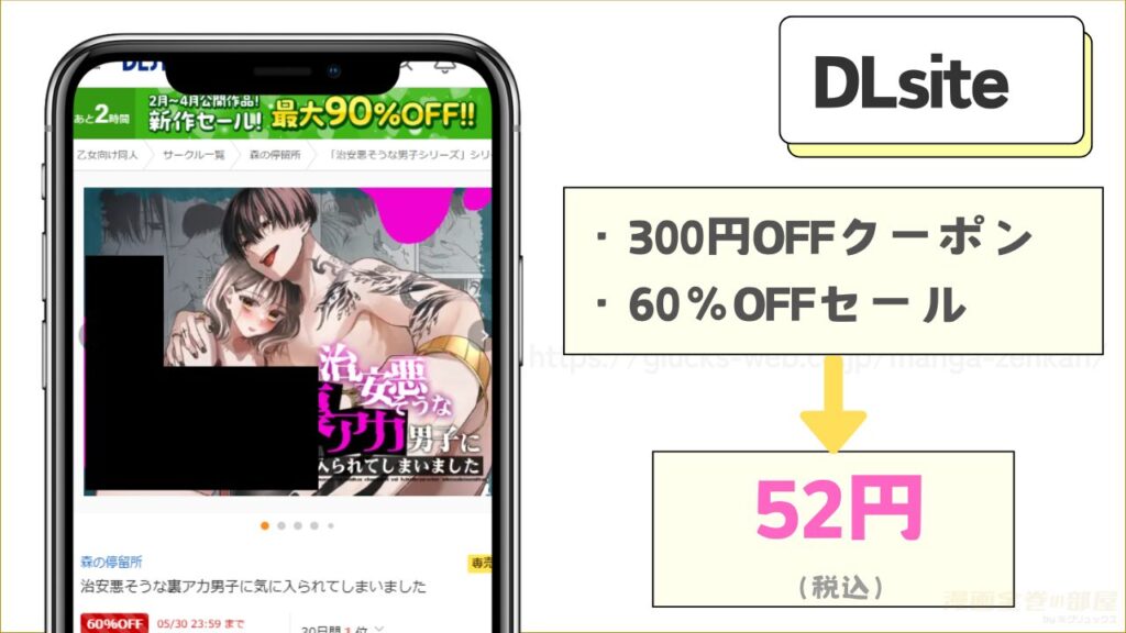 DLsiteなら『治安悪そうな裏アカ男子に気に入られてしまいました』を52円で読むことができる