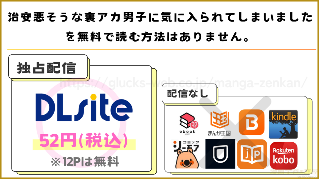 漫画『治安悪そうな裏アカ男子に気に入られてしまいました』の無料漫画が読めるサイトを調査