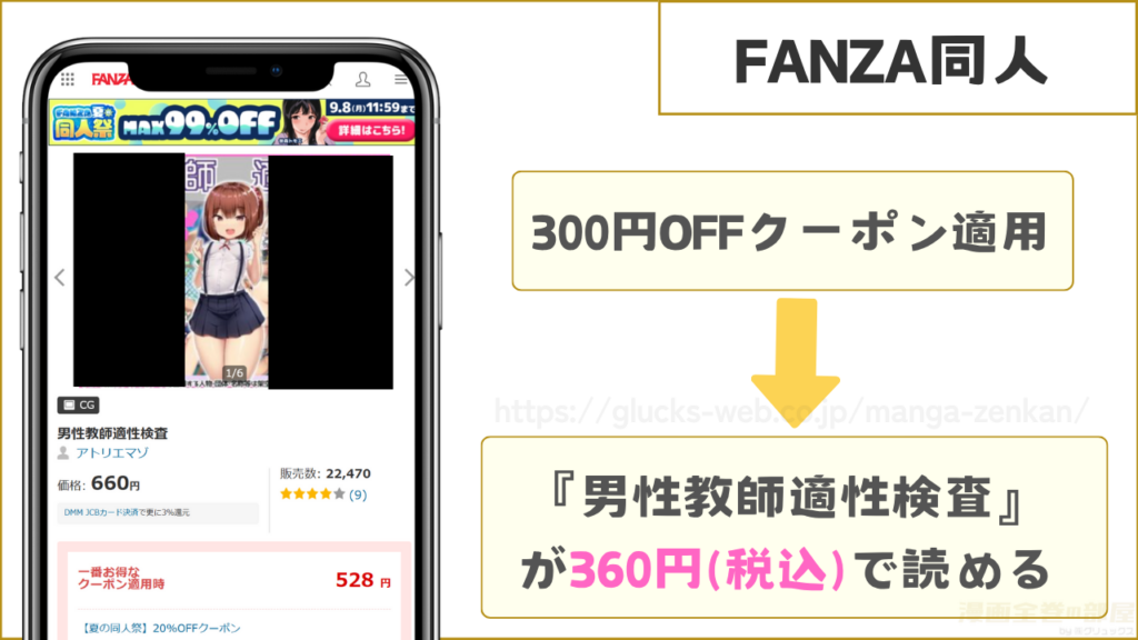 FANZA同人なら男性教師適性検査が360円で読める