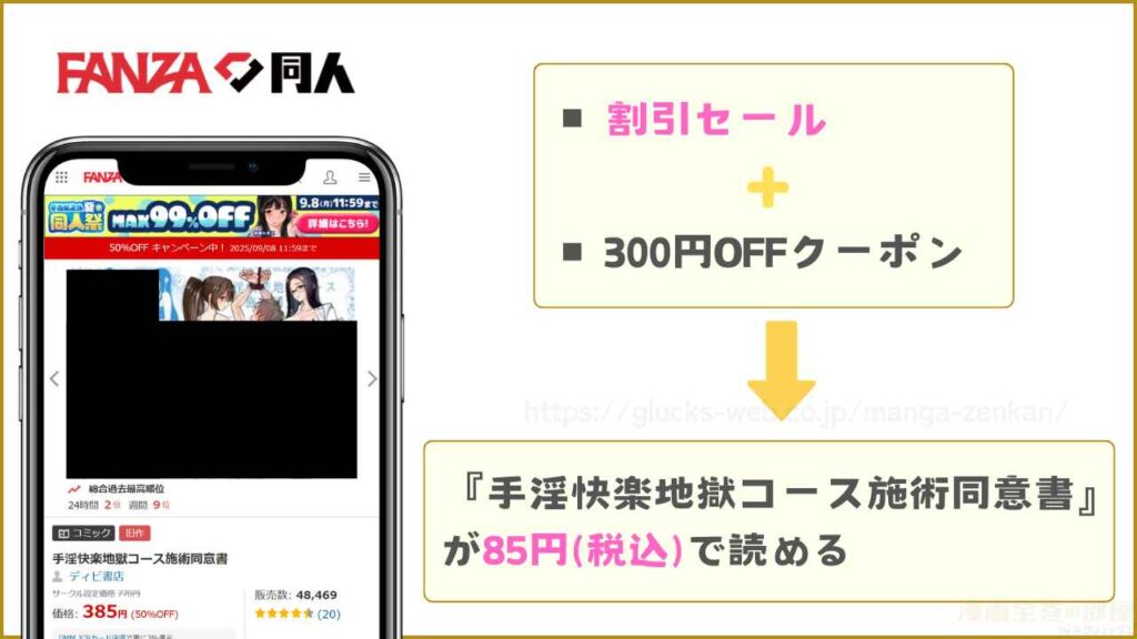 FANZA同人｜手淫快楽地獄コース施術同意書が85円で読める