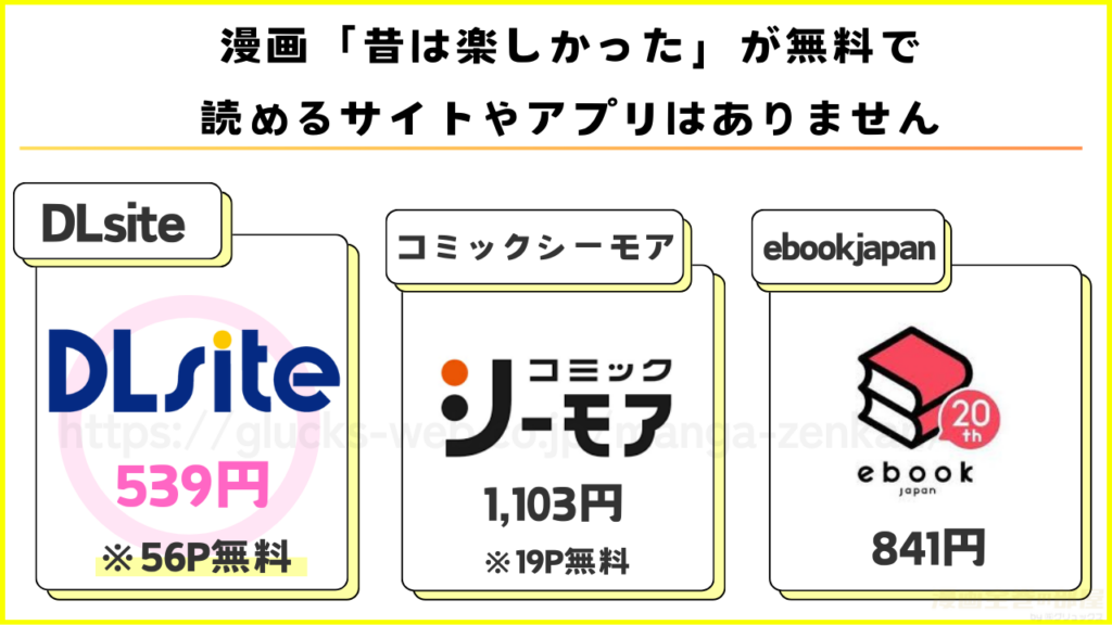 漫画｜昔は楽しかったの本を無料で読めるアプリや電子書籍サイトを調査