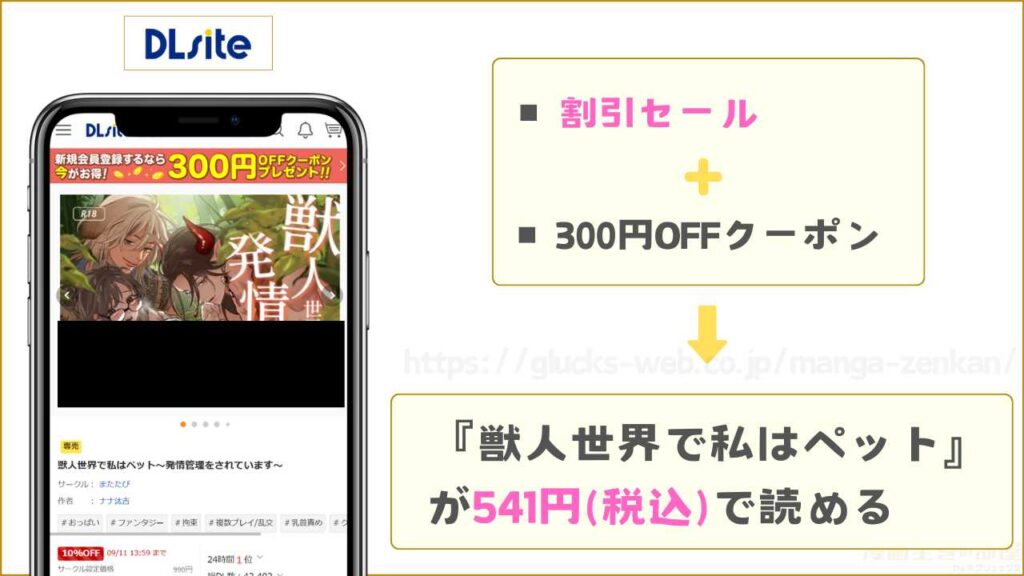 漫画『獣人世界で私はペット～発情管理をされています～』はDLsiteで541円で読める