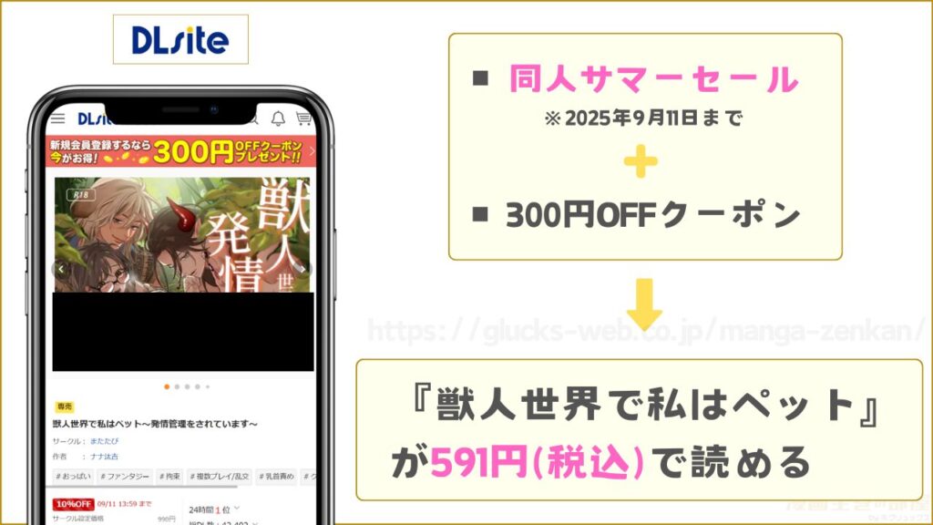 漫画『獣人世界で私はペット～発情管理をされています～』はDLsiteで591円で読める