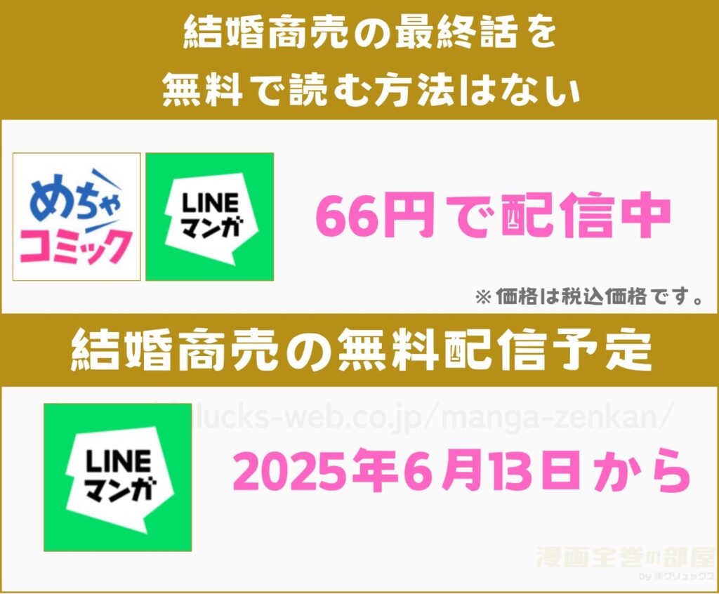 漫画｜結婚商売の最終話を無料で読む方法を調査