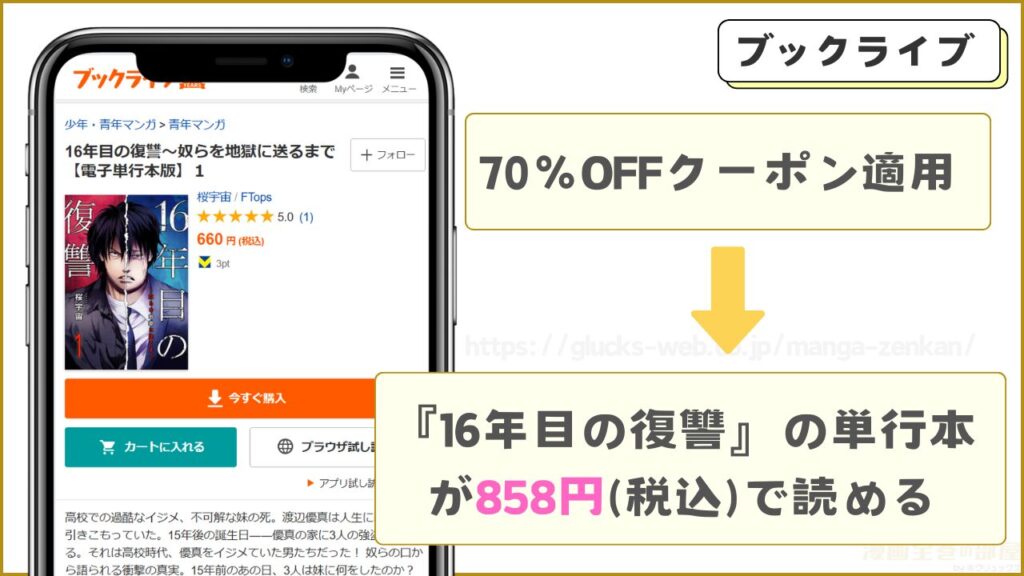 ブックライブ｜『16年目の復讐』の単行本が7割引きで読める