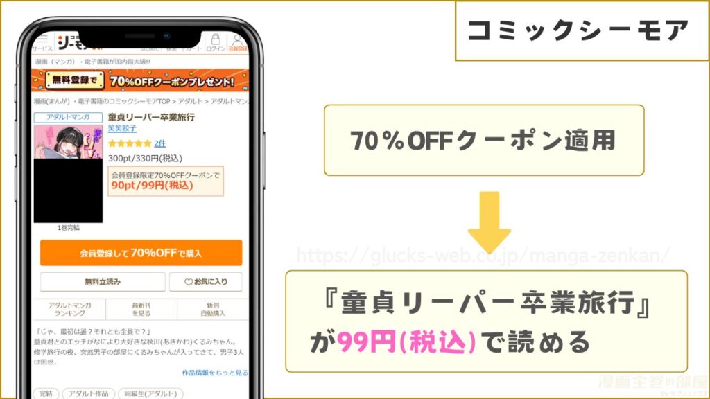 コミックシーモアなら『童貞リーパー卒業旅行』が99円で読める