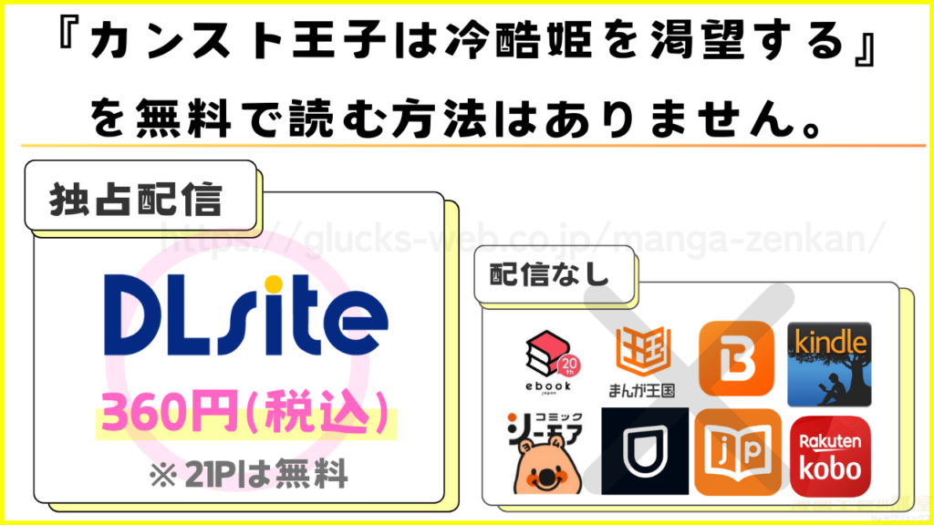 漫画『カンスト王子は冷酷姫を渇望する』を無料で読める電子書籍サイトやアプリを調査