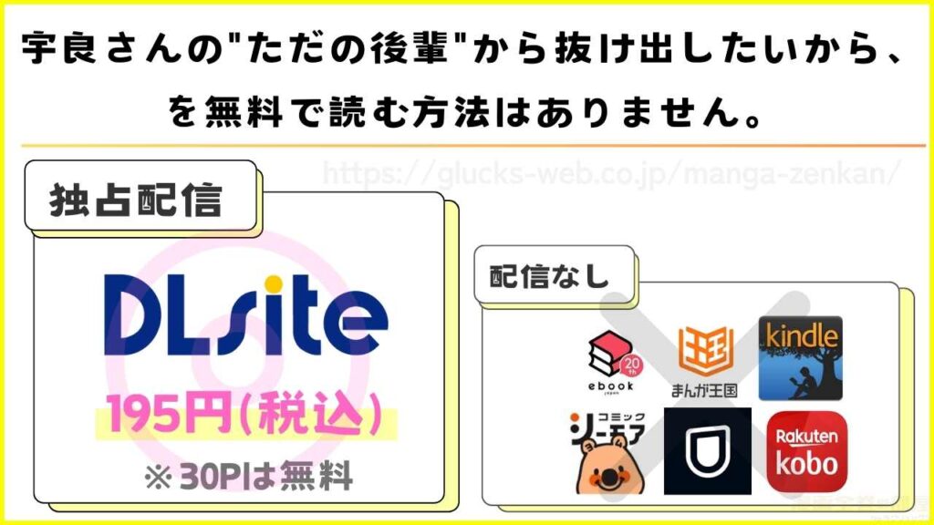 漫画『宇良さんの"ただの後輩"から抜け出したいから、』を無料で読めるサイトやアプリは現在無い