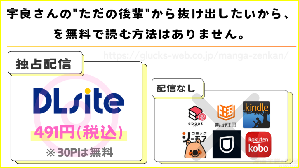 漫画『宇良さんの"ただの後輩"から抜け出したいから、』を無料で読めるサイトやアプリは現在無い