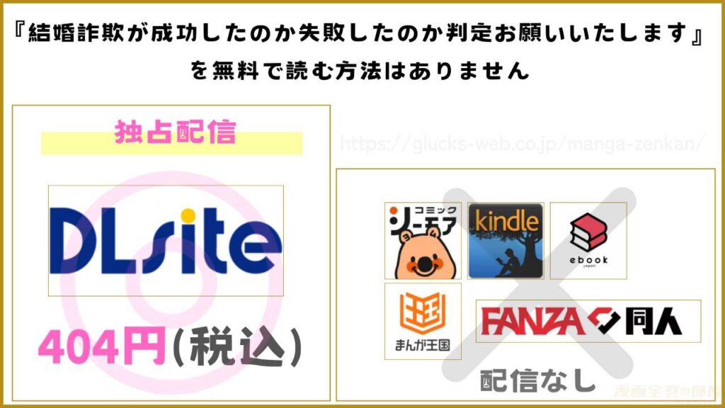 漫画『結婚詐欺が成功したのか失敗したのか判定お願いいたします』を無料で読めるサイトやアプリを調査