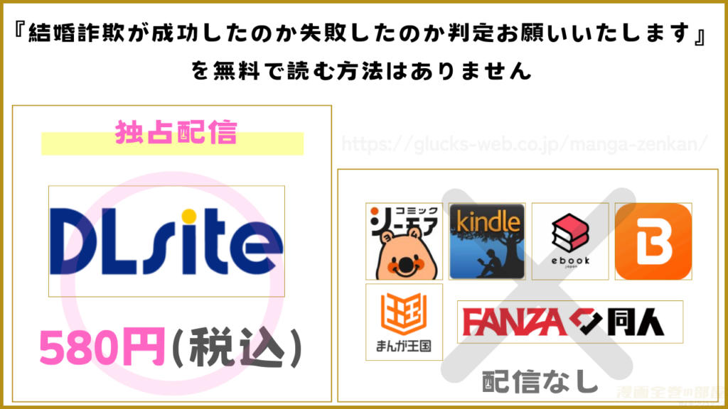 漫画『結婚詐欺が成功したのか失敗したのか判定お願いいたします』を無料で読めるサイトやアプリを調査