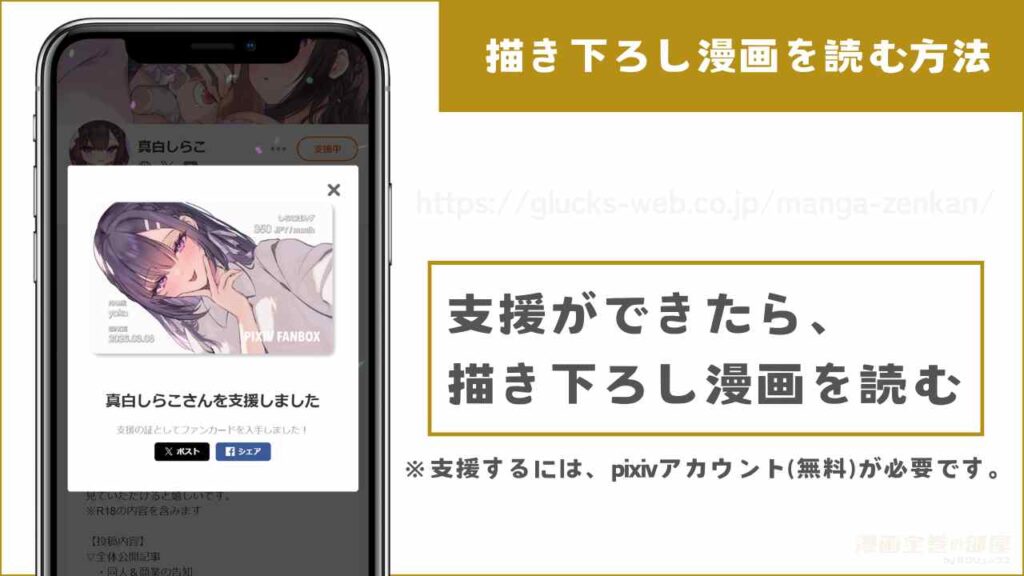 真白しらこ先生のPIXIV FANBOXを支援する流れ4