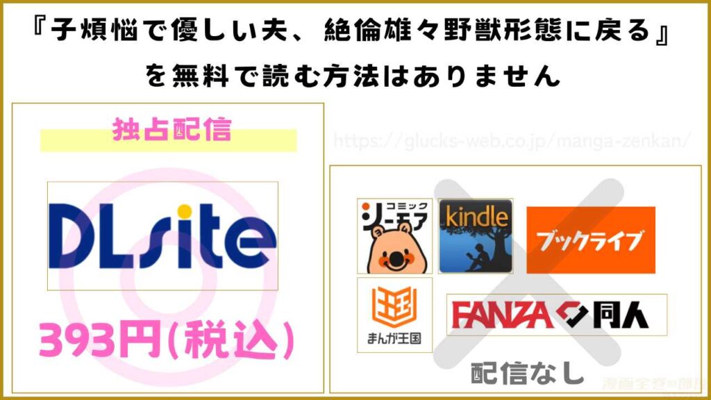 漫画『子煩悩で優しい夫、絶倫雄々野獣形態に戻る』を無料で読めるサイトやアプリを調査
