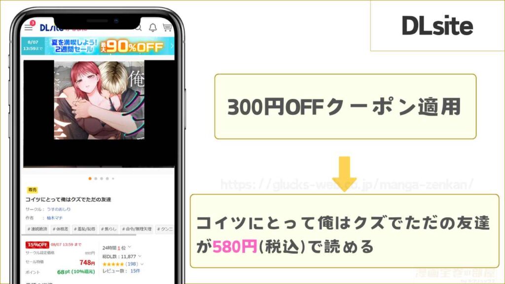 DLsiteなら『コイツにとって俺はクズでただの友達』が580円で読める