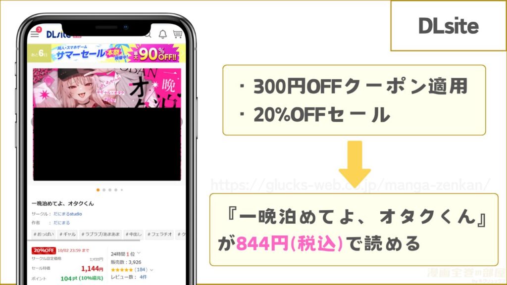 DLsiteなら『一晩泊めてよ、オタクくん』が844円で読める
