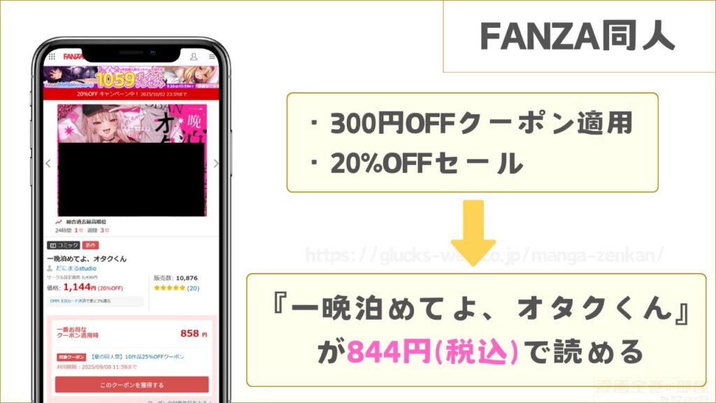 FANZA同人なら『一晩泊めてよ、オタクくん』が844円で読める
