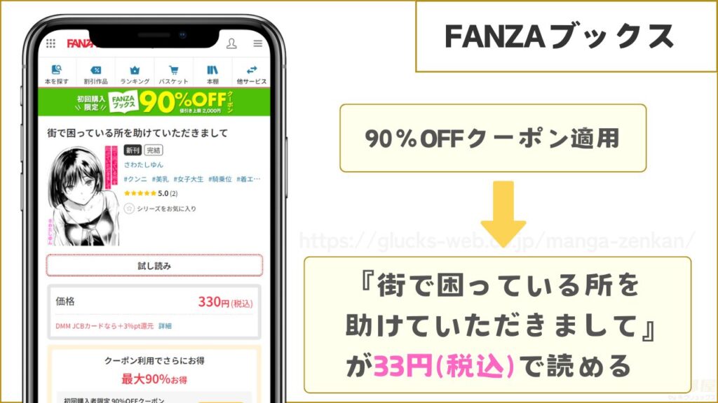 FANZAブックスなら『街で困っている所を助けていただきまして』が33円で読める