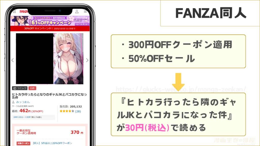 FANZA同人なら『ヒトカラ行ったら隣のギャルJKとパコカラになった件』が30円で読める