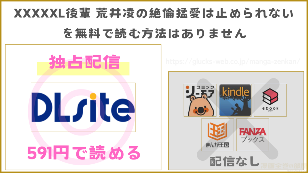 漫画『XXXXXL後輩 荒井凌の絶倫猛愛は止められない』を無料で読めるサイトやアプリは現在ない