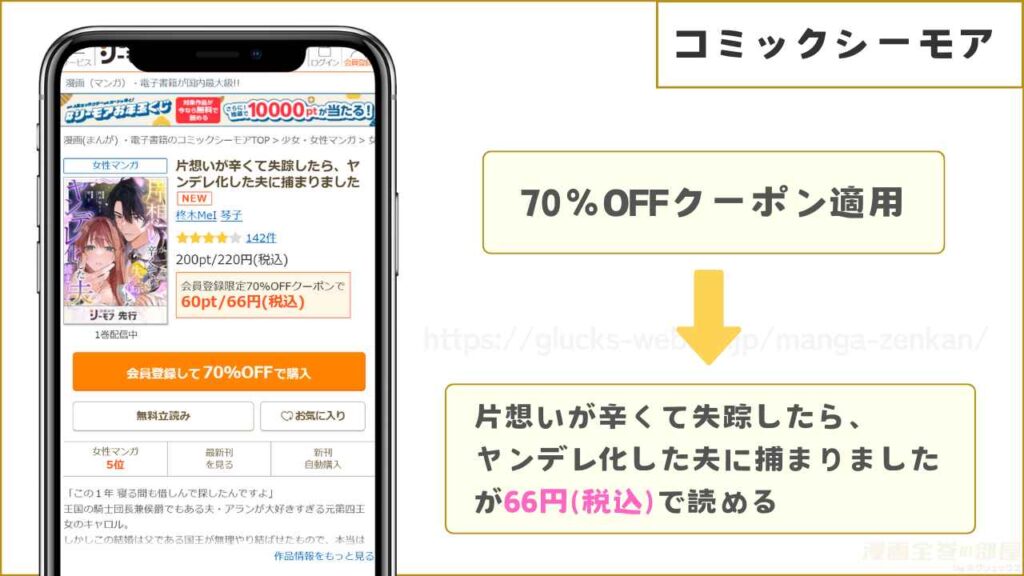 cmoaコミックシーモアなら『片想いが辛くて失踪したら、ヤンデレ化した夫に捕まりました』が66円で読める