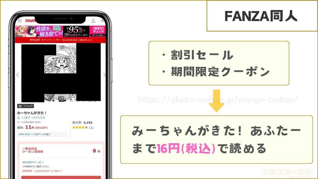 FANZA同人なら続編まで16円で読める